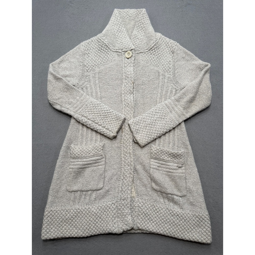 Prana Elsin Sweater Coat Women's Small Gray Textured Knit Button Cardigan Duster